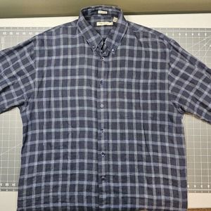 Indigo Palms Irish Linen Shirt Mens Large Plaid Hawaiian Golf Preppy Casual Work